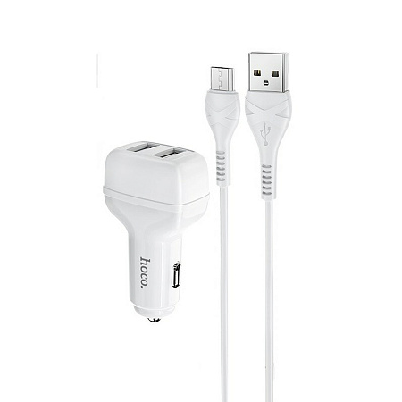 Автомобильное зарядное устройство, 2 USB 2.4A (Z36), usb cable micro, HOCO, белый