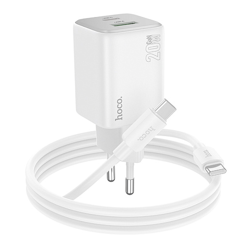 Сетевое зарядное устройство, 1 PD 20W + 1 USB 3.0 QC (N41), HOCO, Type-C to Type-C, белый