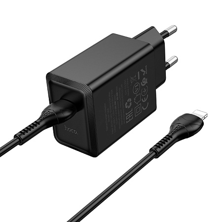 Сетевое зарядное устройство, 1 PD 20W (N68), HOCO, Type-C to Lightning, черный