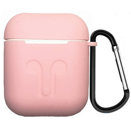 Чехол силиконовый для Airpods 1/Airpods 2 case, X-CASE, бледно-розовый с карабином
