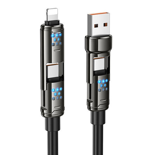 USB дата кабель 4 в 1, USB/Type-C to Lightning/Type-C, 240W, U143, HOCO, черный