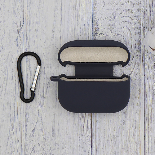 Чехол силиконовый для Airpods Pro/Pro 2, X-CASE, темно-синий с карабином