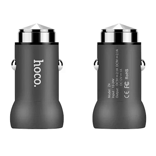 Автомобильное зарядное устройство, 2 USB 2.1A (Z4), HOCO, черный