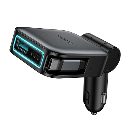 Автомобильное зарядное устройство, 1 USB QC3.0+1 PD 30W + кабель Type-C выдвижной (Z67), HOCO, черный