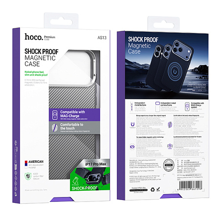 Чехол для iPhone 17 Pro Max, карбон, Магнитный (MagSafe), AS13, HOCO, черный