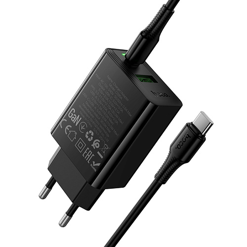 Сетевое зарядное устройство, 1 PD 30W + 1 USB 3.0 QC (CS95A), HOCO, Type-C to Type-C, черный