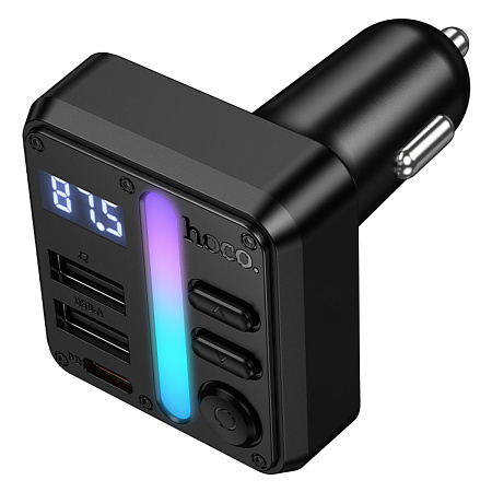 Bluetooth FM модулятор, E89, HOCO, 1 PD (30Вт)+1 USB 3A (15Вт)+1 USB 5V/0,5A (для USB накопителя), черный