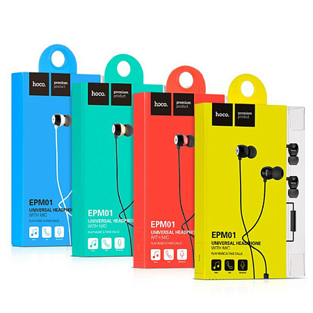 Проводные наушники EPM01 Wire, HOCO, вакуумные с микрофоном, серебро