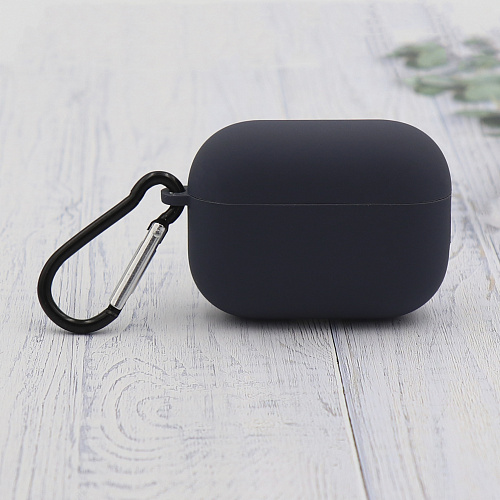 Чехол силиконовый для Airpods Pro/Pro 2, X-CASE, темно-синий с карабином