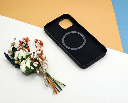 Чехол-накладка для iPhone 14, экокожа, магнитный (MagSafe), черный