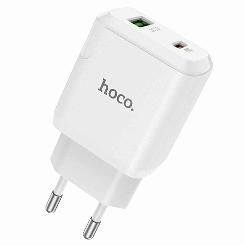 Сетевое зарядное устройство, 1 PD 20W + 1 USB 3.0 QC (N5), HOCO, Type-C to Type-C, белый