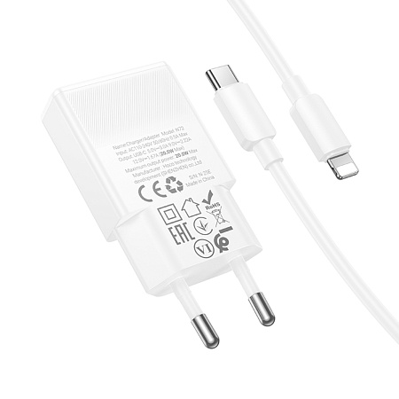 Сетевое зарядное устройство, 1 PD 20W (N72), HOCO, Type-C to Lightning, белый
