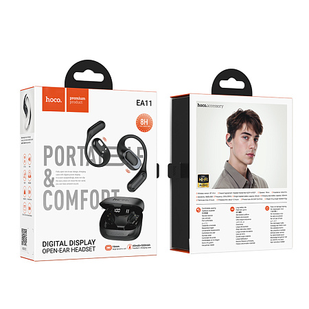 Беспроводные наушники EA11, HOCO, TWS с заушинами, костная проводимость, черный