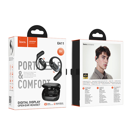 Беспроводные наушники EA11, HOCO, TWS с заушинами, костная проводимость, черный