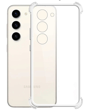 Чехол силиконовый для Samsung Galaxy S23, усиленные края, с защитой камеры, X-CASE, прозрачный