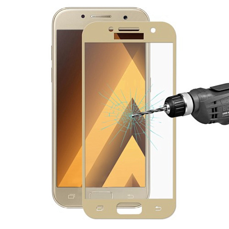 Защитное стекло на Samsung A320F, Galaxy A3 (2017), 2.5D, золотой, X-CASE