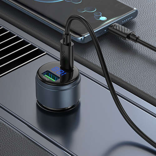 Автомобильное зарядное устройство, 1 USB QC3.0 18W, 1 PD 45W (Z57B), HOCO, с дисплеем, серый