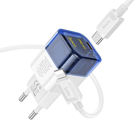 Сетевое зарядное устройство, 1 PD 20W (C125A), HOCO, Type-C to Lightning, прозрачный с синим