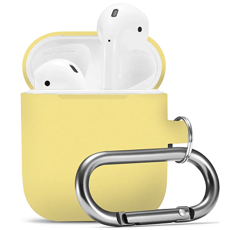 Чехол силиконовый для Airpods 1/Airpods 2 case, X-CASE, желтый с карабином