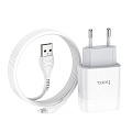 Сетевое зарядное устройство, 2 USB 2.4A (C73A), HOCO, Lightning, белый