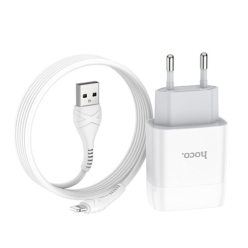 Сетевое зарядное устройство, 2 USB 2.4A (C73A), HOCO, Lightning, белый