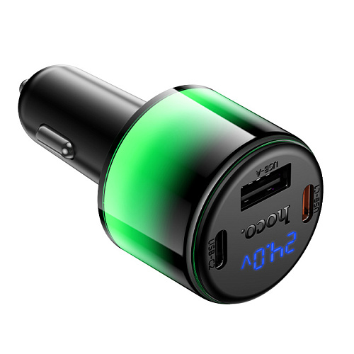 Автомобильное зарядное устройство, 1 USB QC3.0 12W, 2 PD 45W (Z69B), HOCO, с дисплеем, черный с синим