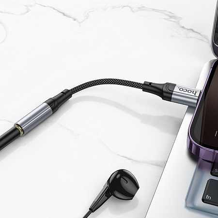 Переходник с Lightning на Jack, LS36A, HOCO, микрофон поддерживает управление , серый