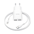 Сетевое зарядное устройство, 2 USB 2.4A (C88A), HOCO, Lightning, белый