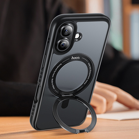 Чехол для iPhone 17, TPU + PC board, Магнитный (MagSafe), с подставкой, AS1, HOCO, прозрачный