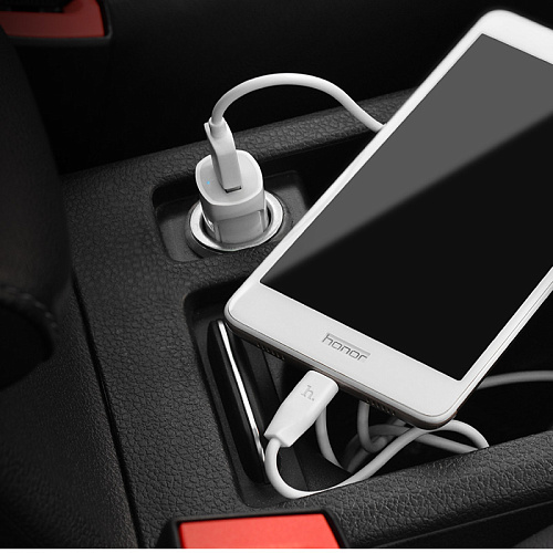 Автомобильное зарядное устройство, 1 USB 1.5A(Z2),  usb cable lightning, HOCO, белый