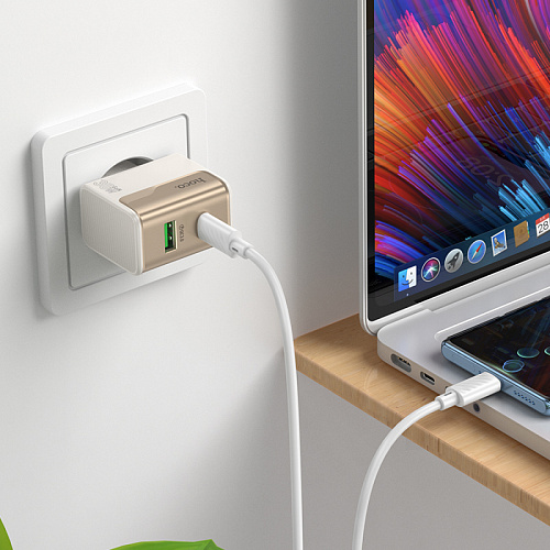 Сетевое зарядное устройство, 1 PD 30W + 1 USB 3.0 QC (CS73A), HOCO, белый