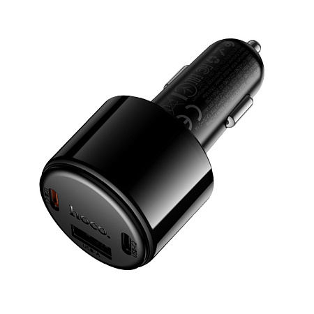 Автомобильное зарядное устройство, 1 USB 5V/2.4A + 2 PD 25W (Z69A), HOCO, с подсветкой, с дисплеем, черный