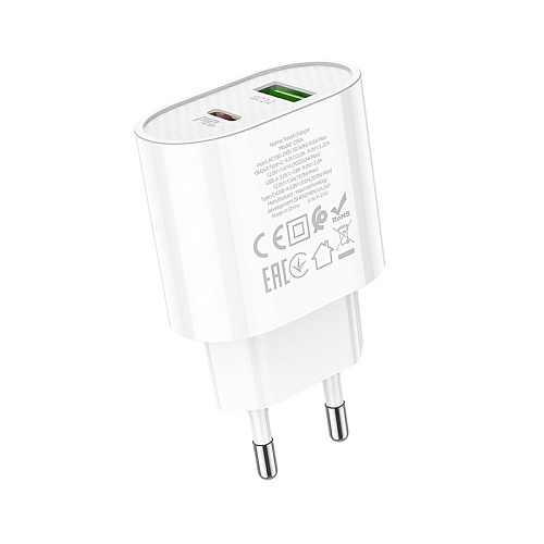 Сетевое зарядное устройство, 1 PD 20W + 1 USB 3.0 QC (C95A), HOCO, белый