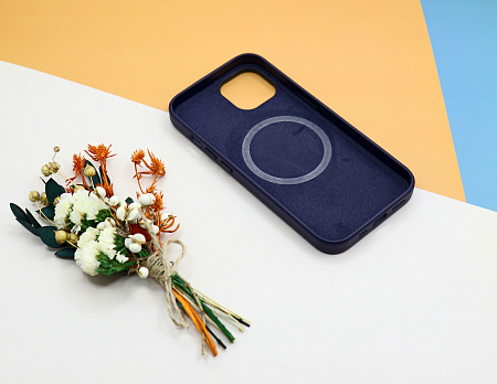 Чехол-накладка для iPhone 14, экокожа, магнитный (MagSafe), синий