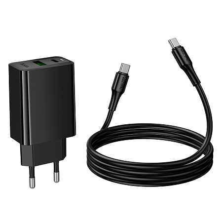 Сетевое зарядное устройство, 1 PD 30W + 1 USB 3.0 QC (CS95A), HOCO, Type-C to Type-C, черный