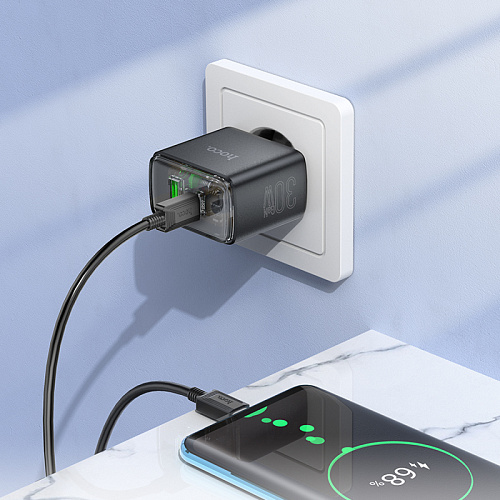 Сетевое зарядное устройство, 1 PD 30W + 1 USB 3.0 QC (CS42A), HOCO, черный