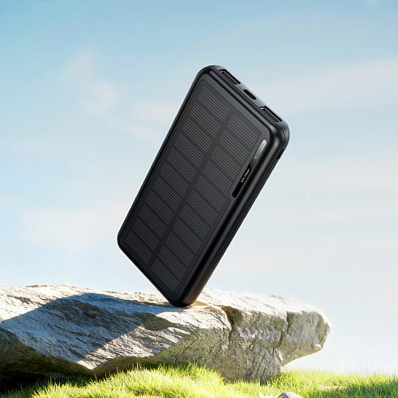Универсальный Доп. Аккумулятор 10000mAh, J176, HOCO, выход: 2 USB (2A), с солнечной батареей, черный
