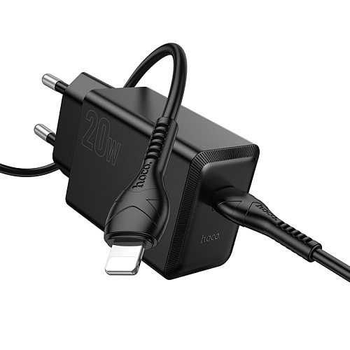 Сетевое зарядное устройство, 1 PD 20W (N68), HOCO, Type-C to Lightning, черный