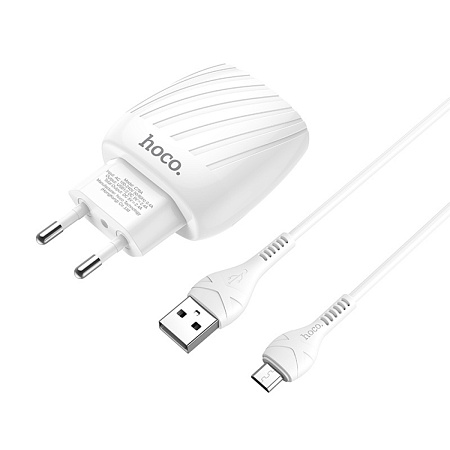 Сетевое зарядное устройство, 2 USB 2.4A (C78A), HOCO, Micro, белый