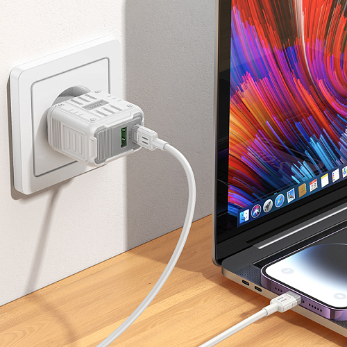 Сетевое зарядное устройство, 1 PD 20W + 1 USB 3.0 QC (C135A), HOCO, Type-C to Lightning, белый