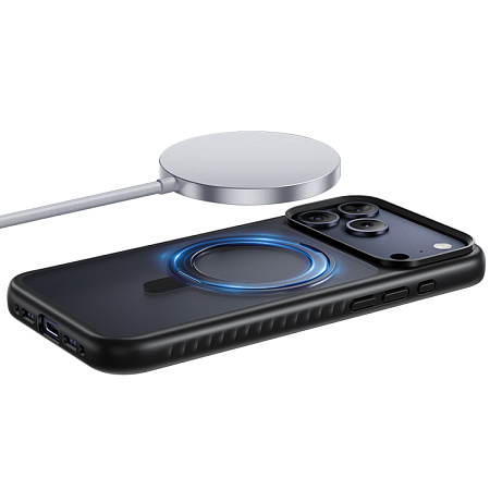 Чехол для iPhone 17 Pro, TPU + PC board, Магнитный (MagSafe), с подставкой, AS1, HOCO, черный