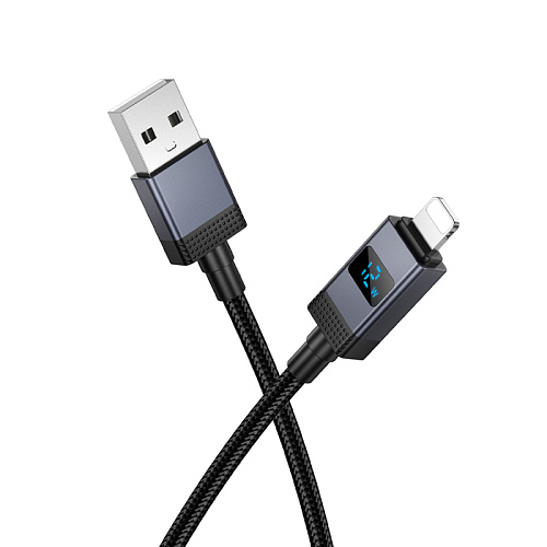 USB дата кабель Lightning, HOCO, X118, 1м, с дисплеем, черный