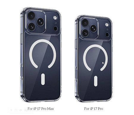 Чехол силиконовый для iPhone 17 Pro, Магнитный (MagSafe), HOCO, прозрачный