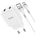 Сетевое зарядное устройство, 2 USB 2.1A 10.5W (N7), HOCO, Micro, Умная зарядка, белый