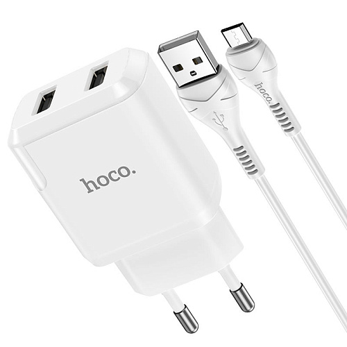 Сетевое зарядное устройство, 2 USB 2.1A 10.5W (N7), HOCO, Micro, Умная зарядка, белый