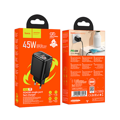 Сетевое зарядное устройство, 1 PD 45W (N54), HOCO, черный