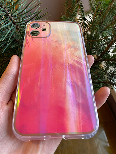 Чехол силиконовый для iPhone 11 (6.1), переливающийся, X-CASE, розово-желтый