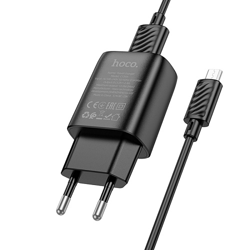 Сетевое зарядное устройство, 1 USB 2.4A (C134A), HOCO, Micro, черный