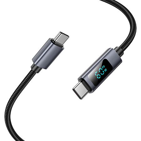 Кабель Type-C на Type-C, HOCO, X112, 1м, 60W, с дисплеем, черный