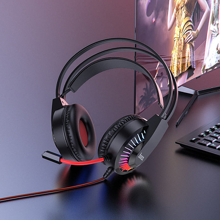 Проводные наушники W105, HOCO, игровые с микрофоном, красные